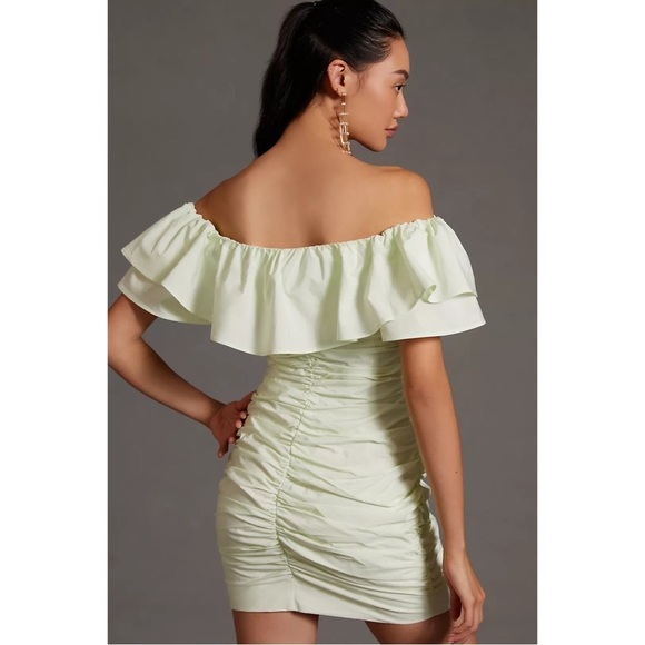 ANTHROPOLOGIE Ruched Off The Shoulder Bodycon Mini Dress Green Plus Size 14 NWT - Picture 10 of 10